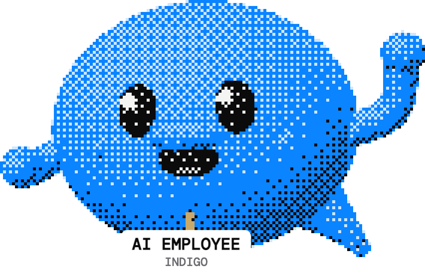 Blue, Indigo's AI employee, waving