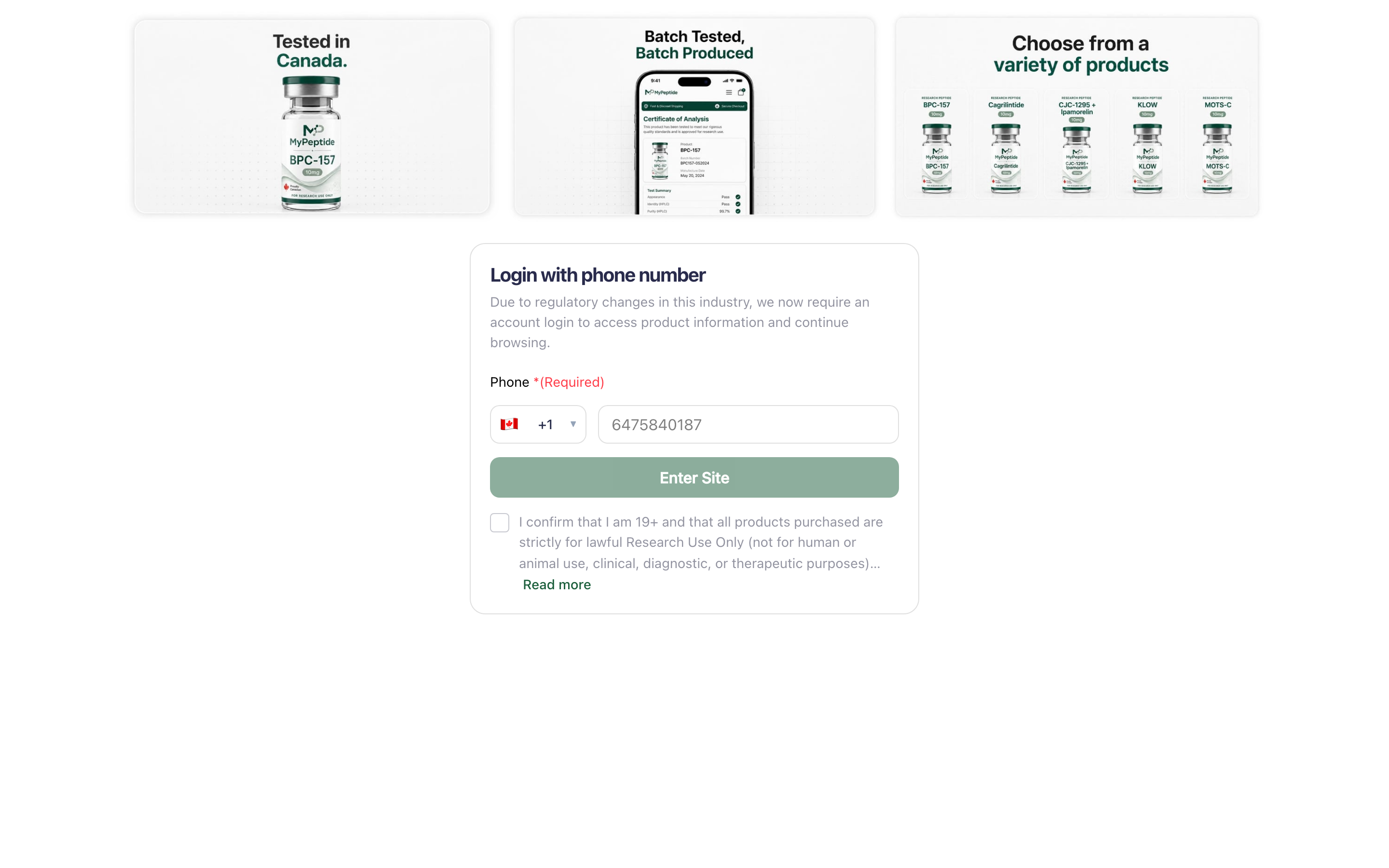 MyPeptide desktop storefront screenshot